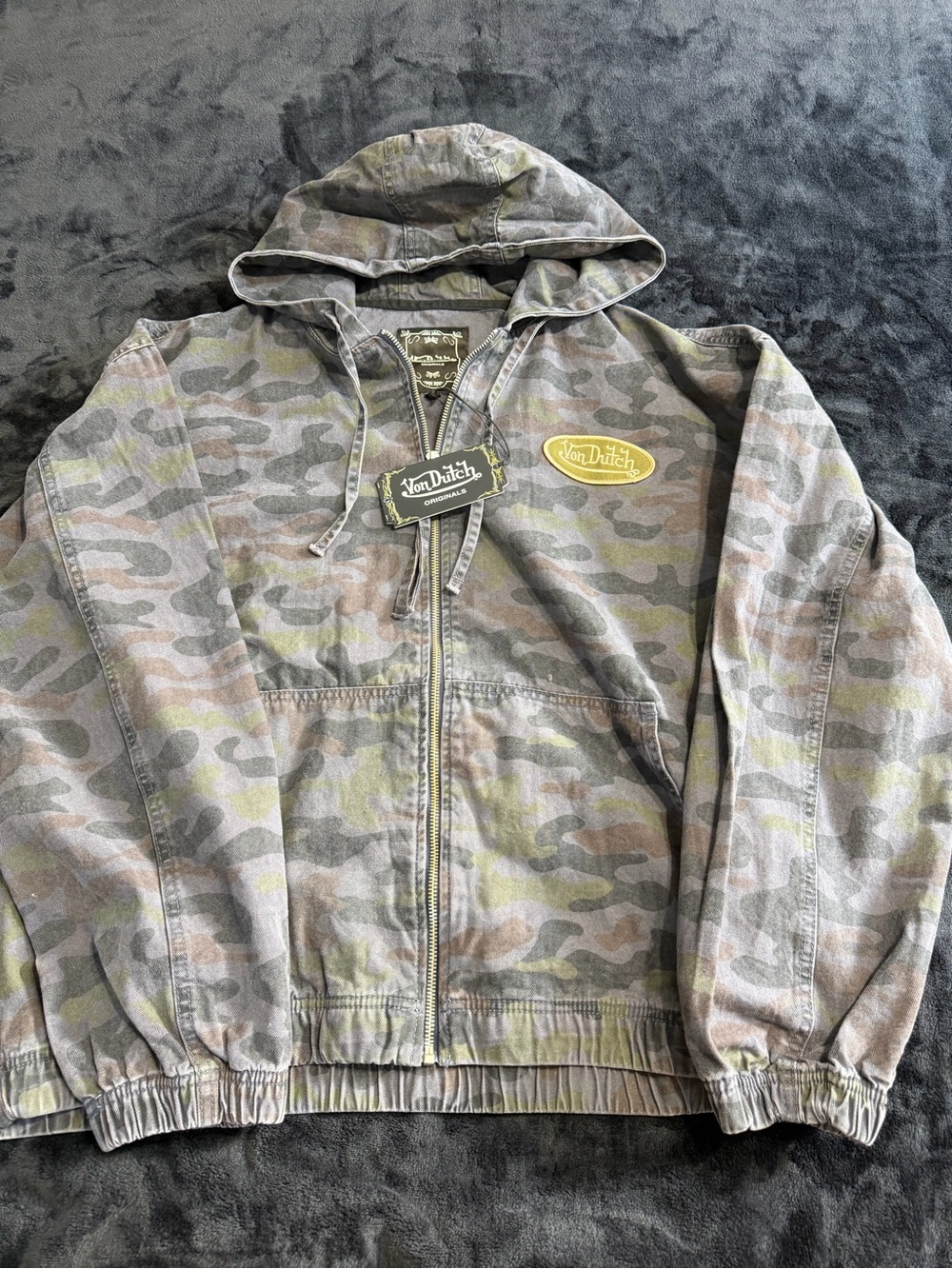 Von Dutch Men’s Camo Zip-Up Hoodie Jacket - Green Camo XL